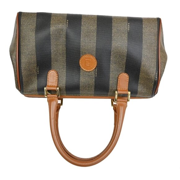 FENDI Logo Pequin Mini Hand Bag PVC Leather Brown GHW Made in Italy 34RF807 - Picture 5 of 14